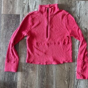 We The Free Red Ribbed Half-Zip Sweatshirt